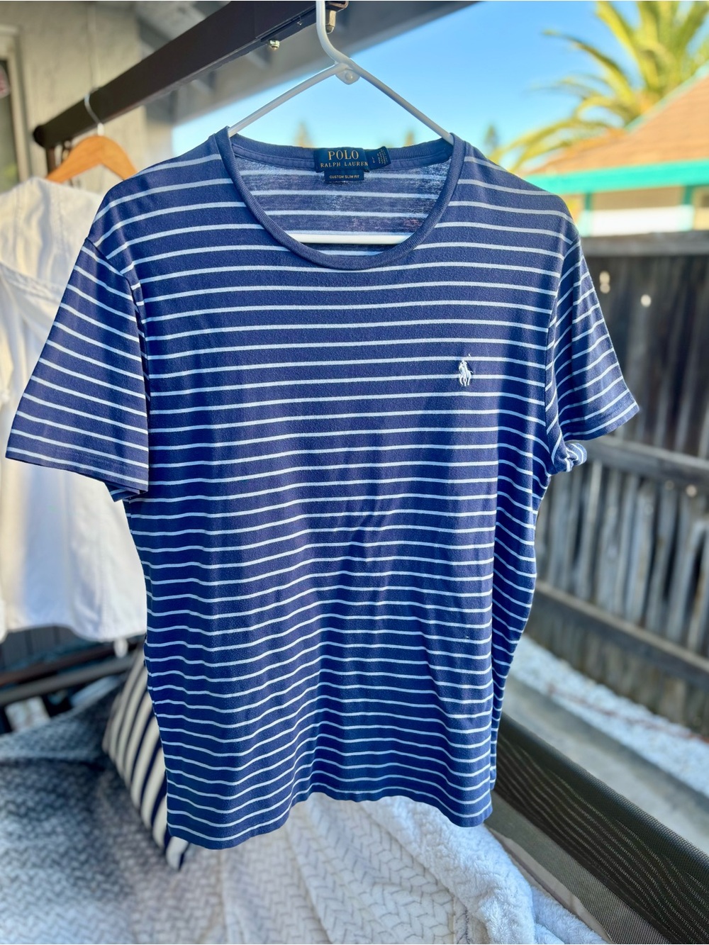 Ralph Lauren Navy and White Striped Crew Neck T-Shirt Custom Fit